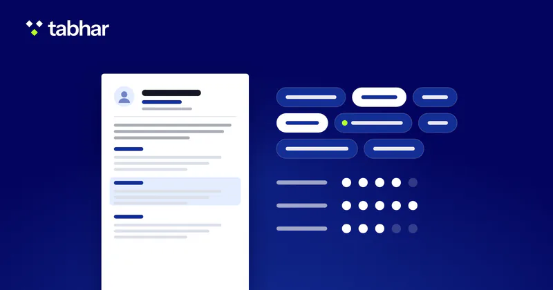 Illustration: a CV page beside a group of skill tags and skill-level bars.
