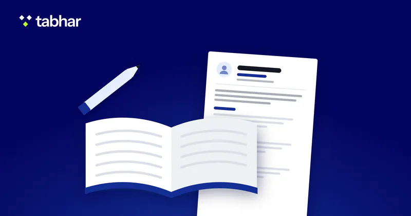 Illustration: an open book and a pencil beside a CV page.